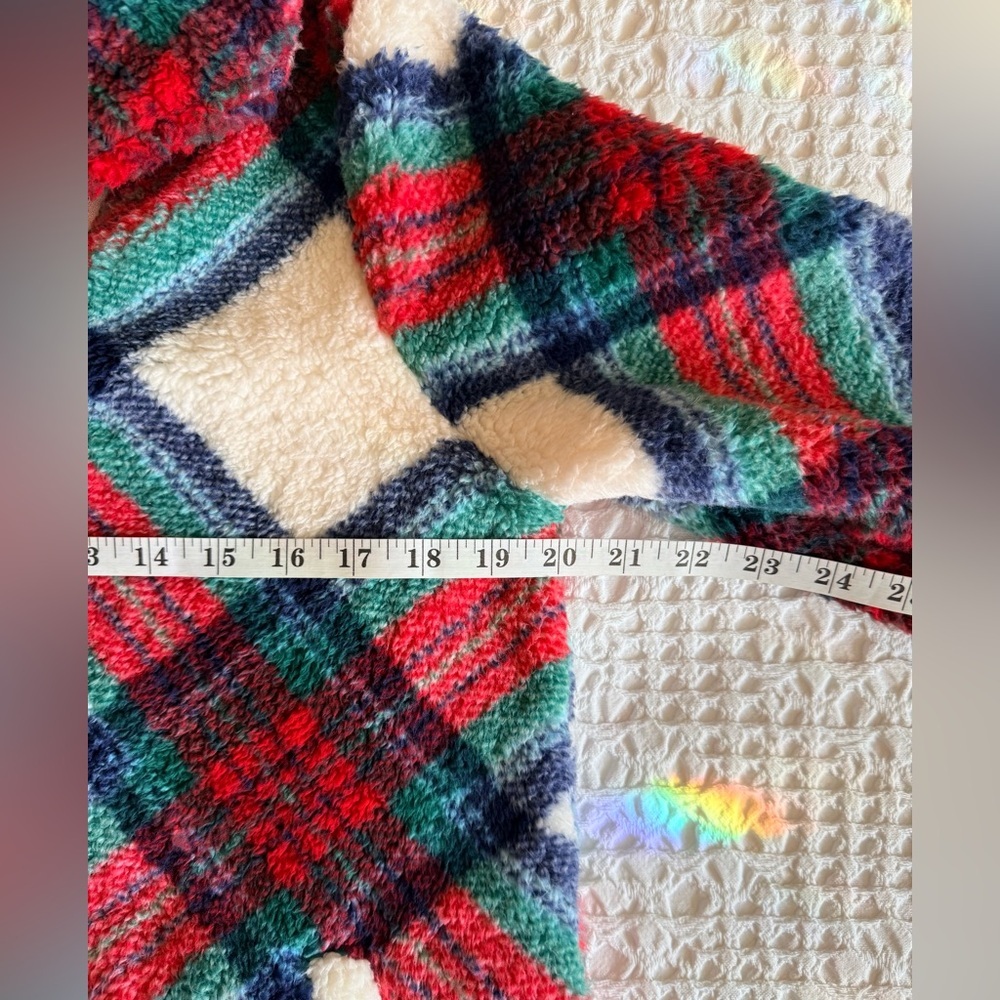 Talbots Ultra Plush Sherpa Fleece Top Zip Blue Green Plaid Women’s Med Petite - Picture 8 of 11
